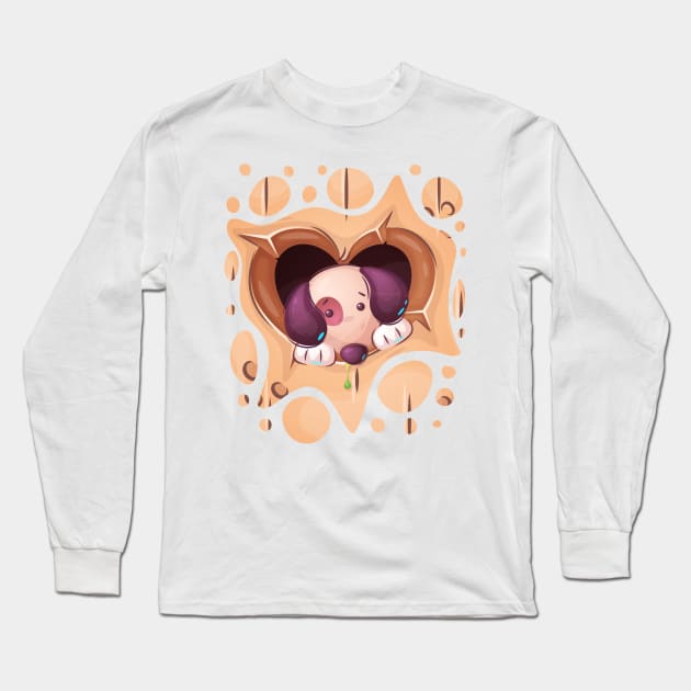 Puppy in heart hole Long Sleeve T-Shirt by NoonDesign